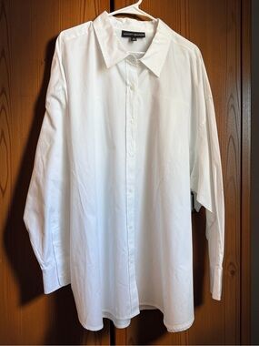 NWT Ashley Graham Pure White Oversized Long Sleeve Button Down Shirt Size 4X